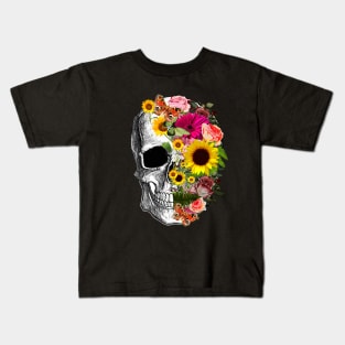 Tribe Skull With sunflowers Kids T-Shirt